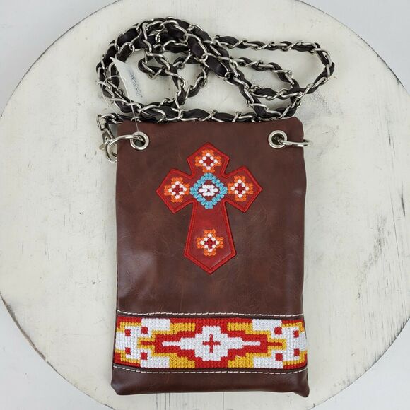 Vintage Native Embroidery Stitch Crossbody 7x5" w/ 23" Strap Drop NEW - Picture 3 of 7